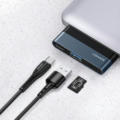 USAMS USAMS ADAPTÉR HUB USB 3.0/USB-C/MICRO SD ŠEDÁ/ŠEDÁ SJ491HUB01 (US-SJ491)