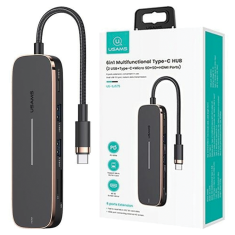 USAMS USAMS ADAPTÉR HUB 2XUSB + USB-C + HDMI + MICRO SD+SD ČERNÁ/ČERNÁ SJ575HUB01 (US-SJ575)