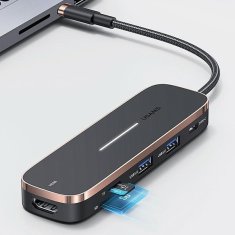 USAMS USAMS ADAPTÉR HUB 2XUSB + USB-C + HDMI + MICRO SD+SD ČERNÁ/ČERNÁ SJ575HUB01 (US-SJ575)