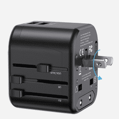 USAMS SÍŤOVÝ ADAPTÉR USAMS. 2XUSB T55 12W 4V1 USA/AU/EU/UK ČERNÁ/ČERNÁ CC173TC01 (US-CC173) UNIVERZÁLNÍ CESTOVNÍ NABÍJEČKA