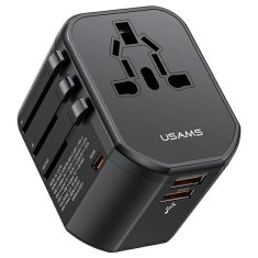 USAMS SÍŤOVÝ ADAPTÉR USAMS 2XUSB+1XUSB-C T59 20W 4V1 USA/AU/EU/UK ČERNÁ/ČERNÁ CC179TC01 (US-CC179) UNIVERZÁLNÍ CESTOVNÍ NABÍJEČKA