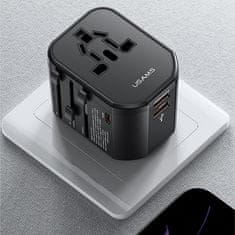 USAMS SÍŤOVÝ ADAPTÉR USAMS 2XUSB+1XUSB-C T59 20W 4V1 USA/AU/EU/UK ČERNÁ/ČERNÁ CC179TC01 (US-CC179) UNIVERZÁLNÍ CESTOVNÍ NABÍJEČKA