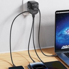 USAMS SÍŤOVÝ ADAPTÉR USAMS 2XUSB+1XUSB-C T59 20W 4V1 USA/AU/EU/UK ČERNÁ/ČERNÁ CC179TC01 (US-CC179) UNIVERZÁLNÍ CESTOVNÍ NABÍJEČKA