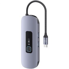 USAMS USAMS ADAPTÉR HUB 6V1 2XUSB 3.0/TF/SD/USB-C/HDMI PD100W ŠEDÝ/ZAKALENÝ SJ642HUB01 (US-SJ642)