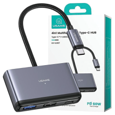 USAMS USAMS ADAPTÉR HUB 4V1 2XUSB 2.0/USB 3.0/USB-C ŠEDÝ/TMAVĚ ŠEDÝ SJ627HUB01 (US-SJ627)