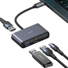 USAMS USAMS ADAPTÉR HUB 4V1 2XUSB 2.0/USB 3.0/USB-C ŠEDÝ/TMAVĚ ŠEDÝ SJ627HUB01 (US-SJ627)