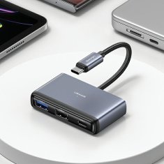 USAMS USAMS ADAPTÉR HUB 4V1 2XUSB 2.0/USB 3.0/USB-C ŠEDÝ/TMAVĚ ŠEDÝ SJ627HUB01 (US-SJ627)