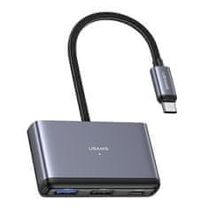 USAMS USAMS ADAPTÉR HUB 4V1 2XUSB 2.0/USB 3.0/USB-C ŠEDÝ/TMAVĚ ŠEDÝ SJ627HUB01 (US-SJ627)