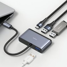 USAMS USAMS ADAPTÉR HUB 4V1 2XUSB 2.0/USB 3.0/USB-C ŠEDÝ/TMAVĚ ŠEDÝ SJ627HUB01 (US-SJ627)