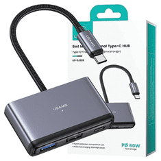 USAMS USAMS ADAPTÉR HUB 5V1 USB 2.0/USB 3.0/USB-C/TF/SD ŠEDÁ/TMAVĚ ŠEDÁ SJ628HUB01 (US-SJ628)