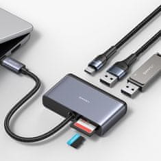 USAMS USAMS ADAPTÉR HUB 5V1 USB 2.0/USB 3.0/USB-C/TF/SD ŠEDÁ/TMAVĚ ŠEDÁ SJ628HUB01 (US-SJ628)