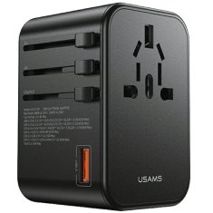 USAMS SÍŤOVÝ ADAPTÉR USAMS 1XUSB+2XUSB-C T62 65W 4V1 USA/AU/EU/UK ČERNÁ/ČERNÁ CC199TC01 (US-CC199) UNIVERZÁLNÍ CESTOVNÍ NABÍJEČKA