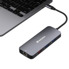 Verbatim ADAPTÉROVÝ ROZBOČOVAČ VERBATIM USB-C - HDMI/3XUSB-A/SD/MICROSD/2XUSB-C/ETERNET HLINÍK/HLINÍK 32152