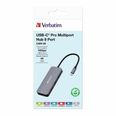 Verbatim ADAPTÉROVÝ ROZBOČOVAČ VERBATIM USB-C - HDMI/3XUSB-A/SD/MICROSD/2XUSB-C/ETERNET HLINÍK/HLINÍK 32152