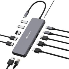 Verbatim ADAPTÉROVÝ ROZBOČOVAČ VERBATIM USB-C - 2XHDMI/DP/ETERNET/6XUSB-A/JACK 3,5MM/2XUSB-C HLINÍK/HLINÍK 32153