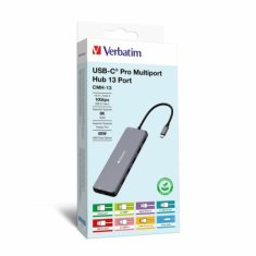 Verbatim ADAPTÉROVÝ ROZBOČOVAČ VERBATIM USB-C - 2XHDMI/DP/ETERNET/6XUSB-A/JACK 3,5MM/2XUSB-C HLINÍK/HLINÍK 32153