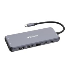 Verbatim ADAPTÉROVÝ ROZBOČOVAČ VERBATIM USB-C - 2XHDMI/VGA/ETERNET/5XUSB-A/JACK 3,5MM/2XUSB-C/SD/MICROSD HLINÍK/HLINÍK 32154