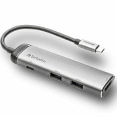 Verbatim ADAPTÉROVÝ ROZBOČOVAČ VERBATIM USB-C - USB-C/2XUSB-A 3.0/HDMI HLINÍK/HLINÍK 49140