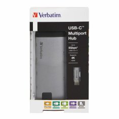 Verbatim ADAPTÉROVÝ ROZBOČOVAČ VERBATIM USB-C - USB-C/3XUSB-A 3.0/HDMI/ETERNET/SD/MICROSD HLINÍK/HLINÍK 49142