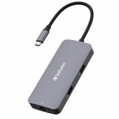 Verbatim ADAPTÉROVÝ ROZBOČOVAČ VERBATIM USB-C - HDMI/USB-C/ETERNET/2XUSB-A 3.0 HLINÍK/HLINÍK 32150