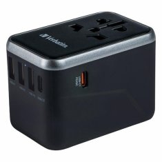 Verbatim VERBATIM CESTOVNÍ ADAPTÉR EU/UK/US 3XUSB-A/2XUSB-C PD 61W UTA-04 ČERNÁ/ČERNÁ 49546