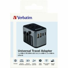 Verbatim VERBATIM CESTOVNÍ ADAPTÉR EU/UK/US 2XUSB-A/2XUSB-C PD 30W UTA-03 ČERNÁ/ČERNÁ 49545