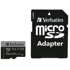 Verbatim VERBATIM 512GB MICROSD KARTA + ADAPTÉR PRO U3 ČERNÁ/ČERNÁ 47046