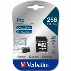 Verbatim VERBATIM 256GB MICROSD KARTA + ADAPTÉR PRO U3 ČERNÁ/ČERNÁ 47045