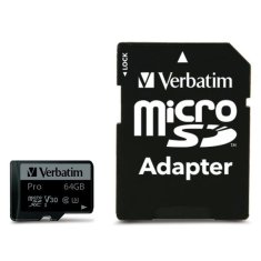 Verbatim VERBATIM 64GB MICROSD KARTA + ADAPTÉR PRO U3 ČERNÁ/ČERNÁ 47042