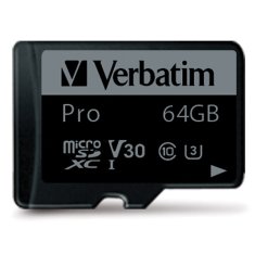 Verbatim VERBATIM 64GB MICROSD KARTA + ADAPTÉR PRO U3 ČERNÁ/ČERNÁ 47042