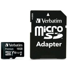 Verbatim VERBATIM 16GB V10 MICROSDHC KARTA + ČERNO/ČERNÝ ADAPTÉR 44082