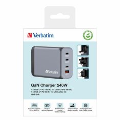 Verbatim VERBATIM GAN 240W SÍŤOVÁ NABÍJEČKA 3XUSB-C/USB-A + EU/UK/US GNC-240 ADAPTÉR 32205