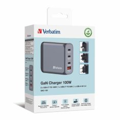 Verbatim VERBATIM GAN 100W SÍŤOVÁ NABÍJEČKA 3XUSB-C/USB-A + EU/UK/US GNC-100 ADAPTÉR 32202