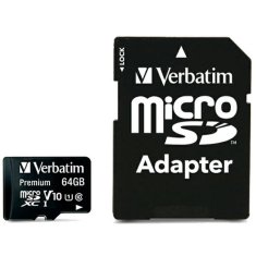 Verbatim VERBATIM 64GB V10 MICROSDXC KARTA + ČERNO/ČERNÝ ADAPTÉR 44084