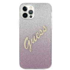 Guess GUESS GUHCP12MPCUGLSPI IPHONE 12/12 PRO 6,1" RŮŽOVÉ/RŮŽOVÉ PEVNÉ POUZDRO GLITTER GRADIENT SCRIPT