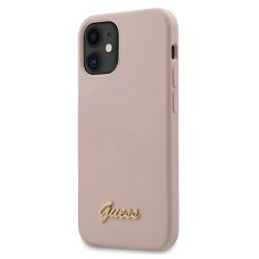 Guess GUESS GUHCP12SLSLMGLP IPHONE 12 MINI 5,4" SVĚTLE RŮŽOVÉ/SVĚTLE RŮŽOVÉ PEVNÉ POUZDRO SILIKONOVÉ ZLATÉ LOGO SCRIPT