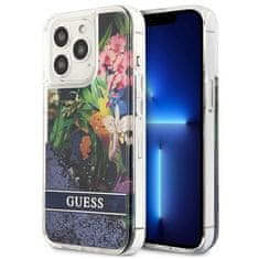 Guess GUESS GUHCP13LLFLSB IPHONE 13 PRO / 13 6,1" MODRO/MODRÉ PEVNÉ POUZDRO FLOWER LIQUID GLITTER