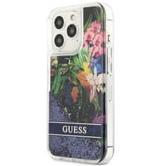 Guess GUESS GUHCP13LLFLSB IPHONE 13 PRO / 13 6,1" MODRO/MODRÉ PEVNÉ POUZDRO FLOWER LIQUID GLITTER