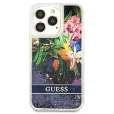 Guess GUESS GUHCP13LLFLSB IPHONE 13 PRO / 13 6,1" MODRO/MODRÉ PEVNÉ POUZDRO FLOWER LIQUID GLITTER