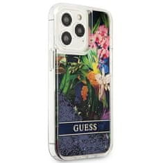 Guess GUESS GUHCP13LLFLSB IPHONE 13 PRO / 13 6,1" MODRO/MODRÉ PEVNÉ POUZDRO FLOWER LIQUID GLITTER