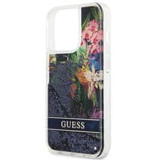 Guess GUESS GUHCP13LLFLSB IPHONE 13 PRO / 13 6,1" MODRO/MODRÉ PEVNÉ POUZDRO FLOWER LIQUID GLITTER