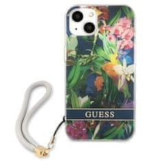 Guess GUESS GUHCP13MHFLSB IPHONE 13 / 14 / 15 6,1" MODRO/MODRÉ PEVNÉ POUZDRO FLOWER STRAP