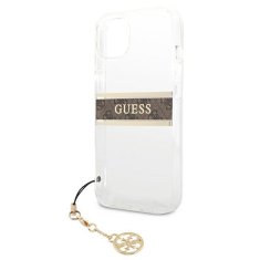 Guess GUESS GUHCP13SKB4GBR IPHONE 13 MINI 5,4" PRŮHLEDNÝ PEVNÝ OBAL 4G BROWN STRAP CHARM