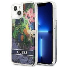 Guess GUESS GUHCP13SLFLSB IPHONE 13 MINI 5,4" MODRO/MODRÉ PEVNÉ POUZDRO FLOWER LIQUID GLITTER