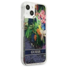 Guess GUESS GUHCP13SLFLSB IPHONE 13 MINI 5,4" MODRO/MODRÉ PEVNÉ POUZDRO FLOWER LIQUID GLITTER