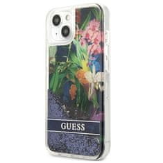 Guess GUESS GUHCP13SLFLSB IPHONE 13 MINI 5,4" MODRO/MODRÉ PEVNÉ POUZDRO FLOWER LIQUID GLITTER