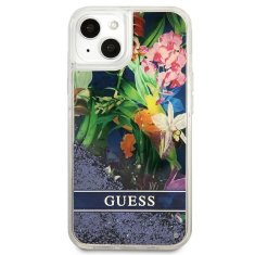 Guess GUESS GUHCP13SLFLSB IPHONE 13 MINI 5,4" MODRO/MODRÉ PEVNÉ POUZDRO FLOWER LIQUID GLITTER