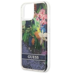 Guess GUESS GUHCP13SLFLSB IPHONE 13 MINI 5,4" MODRO/MODRÉ PEVNÉ POUZDRO FLOWER LIQUID GLITTER