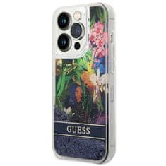 Guess GUESS GUHCP14XLFLSB IPHONE 14 PRO MAX 6,7" MODRO/MODRÉ PEVNÉ POUZDRO FLOWER LIQUID GLITTER