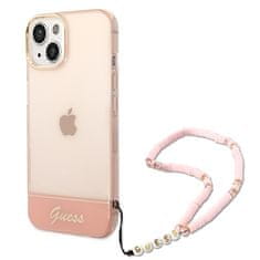 Guess GUESS GUHCP14MHGCOHP IPHONE 14 PLUS / 15 PLUS 6,7" RŮŽOVÉ/RŮŽOVÉ PEVNÉ POUZDRO TRANSLUCENT PEARL STRAP